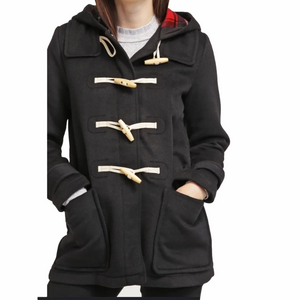 Gap Women's True Black Wool Blend Toggle Coat Size M Removeable Hood Fisherman